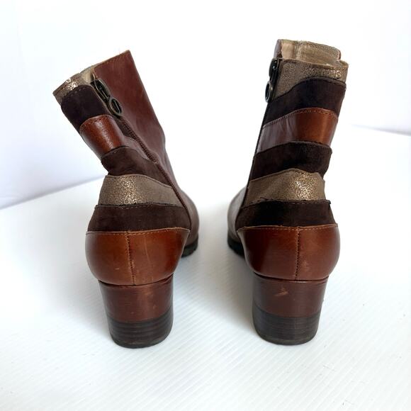 Jambo Amal Ankle Boots Brown Leather Side Zip Metallic Stripe Women’s Size 9 - Picture 2 of 9